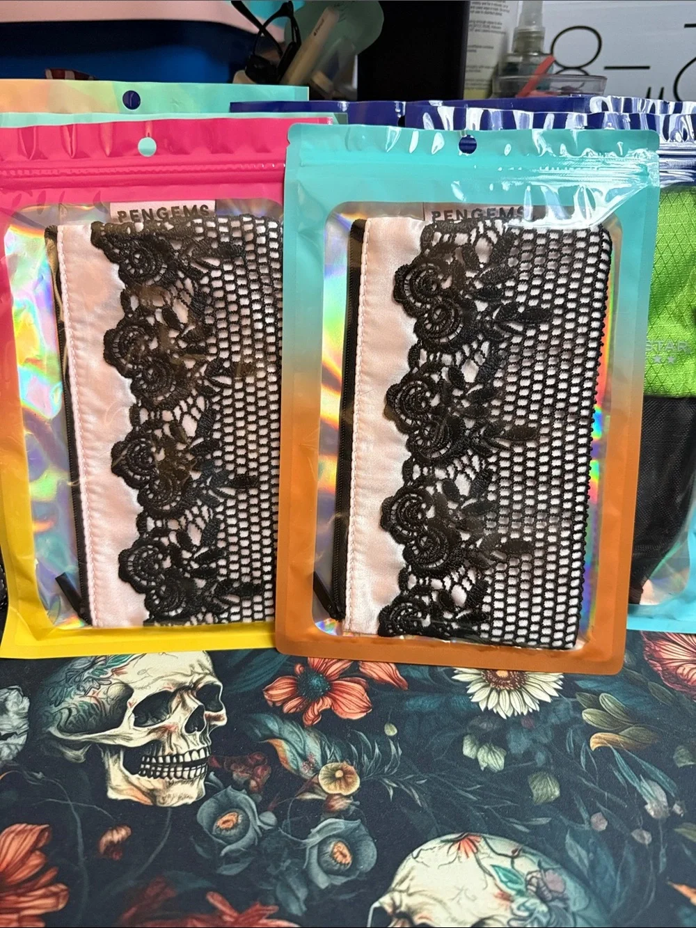Pengems light pink with black lace small pouch 2 available